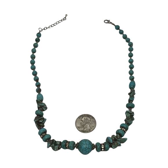 Fashion Painted Stone Bead 16” Necklace Handcrafted Turquoise Colored Howlite - Picture 7 of 12